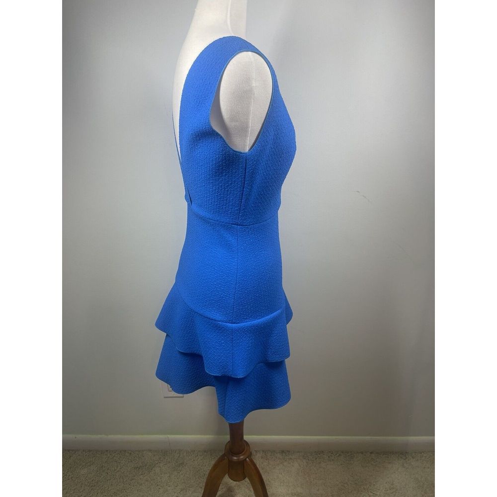 Sandro‎ Paris V Neck Fit To Flare Ruffle Dress Bright Blue Textured Size 1 NWT - Picture 5 of 16